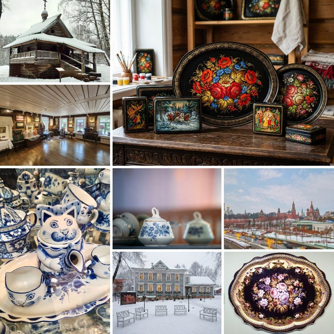 Сильна Россия мастерами (Василёво, Гжель, Федоскино, Жостово, Москва, музей фарфора и дом Суслопаровых в Торжке)
